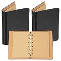 PATIKIL 6 Ring Binder Cover, 2 Pack A7 Kraft Leather Notebook Binder Mini Refillable Loose Leaf Personal Planner with 50 Sheets Paper, Black
