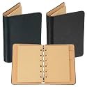 PATIKIL 6 Ring Binder Cover, 2 Pack A7 Kraft Leather Notebook Binder Mini Refillable Loose Leaf Personal Planner with 50 Sheets Paper, Dark Green/Black