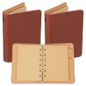 PATIKIL 6 Ring Binder Cover, 2 Pack A7 Kraft Leather Notebook Binder Mini Refillable Loose Leaf Personal Planner with 50 Sheets Paper, Brown