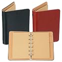 PATIKIL 6 Ring Binder Cover, 2 Pack A7 Kraft Leather Notebook Binder Mini Refillable Loose Leaf Personal Planner with 50 Sheets Paper, Dark Green/Orange