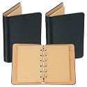 PATIKIL 6 Ring Binder Cover, 2 Pack A7 Kraft Leather Notebook Binder Mini Refillable Loose Leaf Personal Planner with 50 Sheets Paper, Dark Green