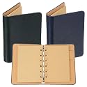 PATIKIL 6 Ring Binder Cover, 2 Pack A7 Kraft Leather Notebook Binder Mini Refillable Loose Leaf Personal Planner with 50 Sheets Paper, Dark Green/Dark Blue