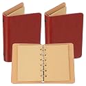 PATIKIL 6 Ring Binder Cover, 2 Pack A7 Kraft Leather Notebook Binder Mini Refillable Loose Leaf Personal Planner with 50 Sheets Paper, Orange
