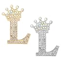PATIKIL Letter Brooch Pins, Crown Initial Rhinestone Alphabet Letter Lapel Badges Pin for Women Suits Dress