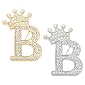PATIKIL Letter Brooch Pins, Crown Initial Rhinestone Alphabet Letter Lapel Badges Pin for Women Suits Dress