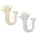 PATIKIL Letter Brooch Pins, Crown Initial Rhinestone Alphabet Letter Lapel Badges Pin for Women Suits Dress