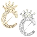 PATIKIL Letter Brooch Pins, Crown Initial Rhinestone Alphabet Letter Lapel Badges Pin for Women Suits Dress