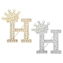 PATIKIL Letter Brooch Pins, Crown Initial Rhinestone Alphabet Letter Lapel Badges Pin for Women Suits Dress