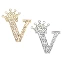 PATIKIL Letter Brooch Pins, Crown Initial Rhinestone Alphabet Letter Lapel Badges Pin for Women Suits Dress