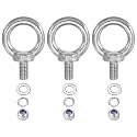 PATIKIL M10 x 18mm Lifting Shoulder Eye Bolt, 3Pcs 304 Stainless Steel Lifting Ring Threaded Eyebolt with Nuts Washers for Hanging Hammocks Articles
