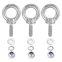 PATIKIL M3 x 9mm Lifting Shoulder Eye Bolt, 3Pcs 304 Stainless Steel Lifting Ring Threaded Eyebolt with Nuts Washers for Hanging Hammocks Articles
