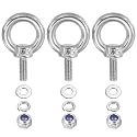 PATIKIL M4 x 10mm Lifting Shoulder Eye Bolt, 3Pcs 304 Stainless Steel Lifting Ring Threaded Eyebolt with Nuts Washers for Hanging Hammocks Articles