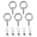 PATIKIL M4 x 10mm Lifting Shoulder Eye Bolt, 5Pcs 304 Stainless Steel Lifting Ring Threaded Eyebolt with Nuts Washers for Hanging Hammocks Articles