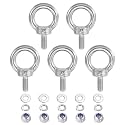 PATIKIL M5 x 10mm Lifting Shoulder Eye Bolt, 5Pcs 304 Stainless Steel Lifting Ring Threaded Eyebolt with Nuts Washers for Hanging Hammocks Articles