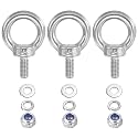 PATIKIL M5 x 10mm Lifting Shoulder Eye Bolt, 3Pcs 304 Stainless Steel Lifting Ring Threaded Eyebolt with Nuts Washers for Hanging Hammocks Articles