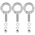 PATIKIL M8 x 25mm Lifting Shoulder Eye Bolt, 3Pcs 304 Stainless Steel Lifting Ring Threaded Eyebolt with Nuts Washers for Hanging Hammocks Articles