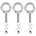 PATIKIL M8 x 30mm Lifting Shoulder Eye Bolt, 3Pcs 304 Stainless Steel Lifting Ring Threaded Eyebolt with Nuts Washers for Hanging Hammocks Articles