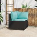 Patio Corner Sofa Black Water Blue PE Rattan Medium Outdoor Furniture Set with Cushions, Weather-Resistant and Durable Steel Frame for Garden Balcony Seating