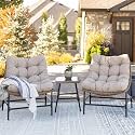 Patio Furniture Set 3 Piece Porch Backyard Garden Outdoor Furniture Rattan Chairs with Cushions for Garden, Balcony, Lawn, Backyard (Beige and Cream)
