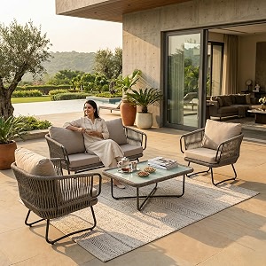 loccus outdoor 4-piece rope patio sofa set all-weather garden conversation furniture with thick cushions amp sturdy frame for balcony lawn porch beige