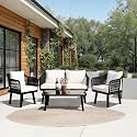LOCCUS 4-Piece Outdoor Patio Set – Elegant Rope Sofa &amp; Table with Soft Cushions for Garden, Backyard, Porch, Balcony (Black &amp; Off-White)