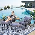 LOCCUS 5-Piece Outdoor Patio Furniture Set – Modern Rope Sofa Conversation Set with Table for Porch, Balcony, Backyard &amp; Garden, Grey