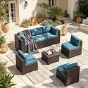 Patio Furniture Set Brown Rattan amp Peacock