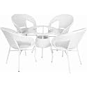 Patio Seating Chair and Table Set for |Indoor| Outdoor| Living Room | Balcony | Garden and Square Coffee Table for Balcony 4 Chairs with 1 Table Set (White)