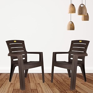 patiofy chair for living roomplastic chair set of 2 chairs for living room homeplastic chair with arm restmatte finish weight holding capacity- 200kgs venus pack of 2- brown