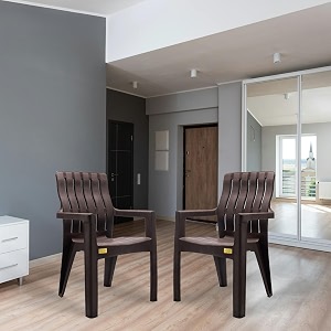 patiofy chair for living roomplastic chair set of 2 chairs for living room homeplastic chair with arm restmatte finish weight holding capacity- 200kgs spine pack of 2- brown