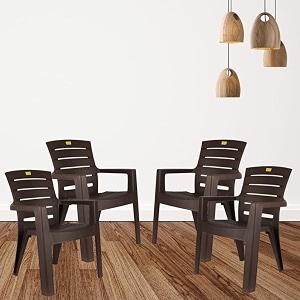 patiofy chair for living roomplastic chair set of 4 chairs for living room homeplastic chair with arm restmatte finish weight holding capacity- 200kgs venus pack of 4- brown