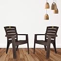 Patiofy Chair for Living Room/Plastic Chair Set of 2/ Chairs for Living Room, Home/Plastic Chair with Arm Rest/Matte Finish Weight Holding Capacity- 200Kgs (Venus Pack of 2- Brown)