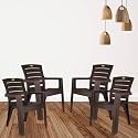 Patiofy Chair for Living Room/Plastic Chair Set of 4/ Chairs for Living Room, Home/Plastic Chair with Arm Rest/Matte Finish Weight Holding Capacity- 200Kgs (Venus Pack of 4- Brown)