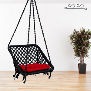patiofy medium square shape wooden swing chair with cushion swing for adults home jhula cotton large swing maroon black diydo-it-yourself
