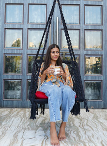 patiofy square shape wooden swing chair with cushion swing for adults homejhula indoor cotton large swing