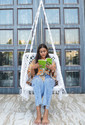Patiofy Square Shape Wooden Swing Chair with Cushion/ Swing for Adults Home/Jhula Indoor Cotton Large Swing (White, DIY(Do-It-Yourself))