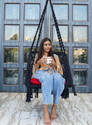 Patiofy Square Shape Wooden Swing Chair with Cushion/ Swing for Adults Home/Jhula Indoor Cotton Large Swing