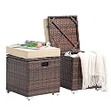 Patiorama 2 Piece Outdoor Patio Ottoman with Storage, Wicker, Beige