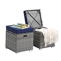 Patiorama 2 Piece Outdoor Patio Ottoman with Storage, Wicker, Navy Blue
