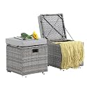 Patiorama 2 Piece Outdoor Patio Ottoman with Storage, Wicker, Light Grey