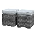 Patiorama 2 Pieces Assembled Outdoor Patio Ottoman, Grey Wicker, Light Grey