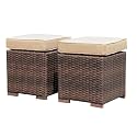 Patiorama 2 Pieces Assembled Outdoor Patio Ottoman, Dark Brown Wicker,Beige