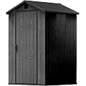 Patiowell 4 x 4 FT Plastic Outdoor Storage Shed with Floor, Garden Tool Shed with Two Windows and Single Lockable Door for Garden, Backyard, Lawn, Easy to Install, Dark Grey