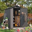 Patiowell 4 x 6 Resin Storage Shed with Floor, Outdoor Plastic Garden Shed with Lockable Door &amp; Window, Easy Assembly Tool Shed for Backyard, Dark Gray