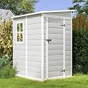 Patiowell 5x4 FT Outdoor Storage Shed with Floor, Resin Outside Storage Shed with Floor & Lockable & Window Door for Patio Furniture, Garden Tools and Bicycle, Light Gray