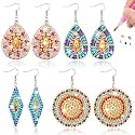 PATPAT® 4 Pairs 5D DIY Diamond Painting Earrings Set for Women, Earrings Making Kit Diamond Art with Tools &amp; Accessories, Handmade Sparkling Fish Hook Eardrop Party Birthday Gifts for Woman