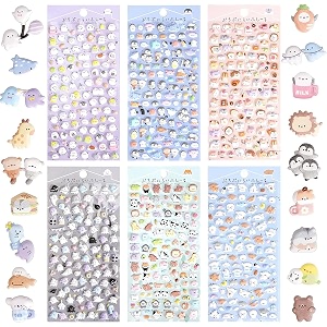 patpat 6-pack kawaii 3d puffy cushion stickers set for phone covers