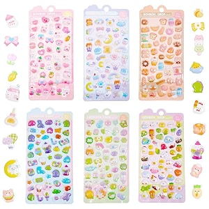 patpat 6 sheet cartoon 3d puffy resin stickers for phone case cute diy