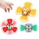 PATPAT® 3 PCS Suction Cup Toys for Baby 6 - 24 Months Cartoon Pop It Top Toy Bath Toys Suction Cup Design for Baby Dining Chair Bathing, Travelling, Finger Toy Baby Distraction Toys