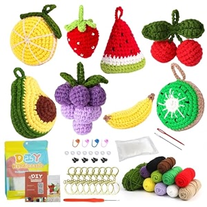 patpat diy crochet craft kit 8pcs cartoon fruit bag charm kit with metal loops step-by-step instructions amp video tutorial multicolor
